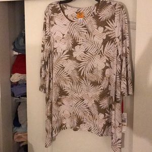 Ruby Rd. Brown and Cream Leaf Print Blouse